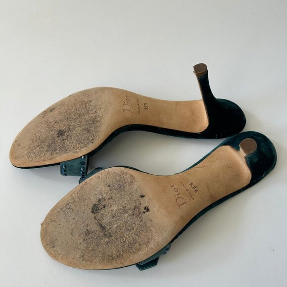 VINTAGE CHRISTIAN DIOR BLUE VELVELT EMBELLISHED HEELS - Picture 8 of 9
